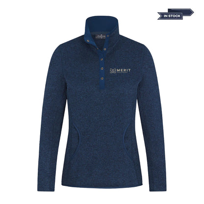 Merit Ladies Casa Sweater Fleece Pullover - Heather Navy
