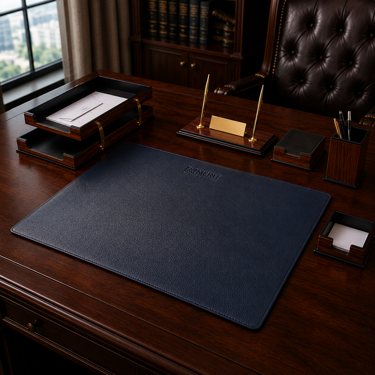 Large Executive Leather Desk Blotter - 24" x 14"